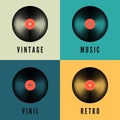 Old music vinyl record set in retro colors. Album covers template. Vector illustration Royalty Free Stock Photo