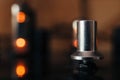 Old music volume control close-up. Vintage tube amplifier Royalty Free Stock Photo