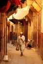 Old muslim with shopping in the medina Royalty Free Stock Photo