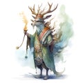 Old mystical wizard deer of the forest, ai generative illustration Royalty Free Stock Photo