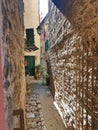 Old narrow cobbled street in Rovinj Croatia Istria Royalty Free Stock Photo