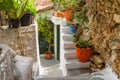 Old narrow scenic street in Anafiotika, Plaka district, Athens, Greece Royalty Free Stock Photo