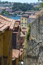 Old Narrow Street and Colorful Facades in Portuguese Town Royalty Free Stock Photo