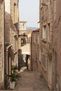 Old narrow street of Korcula town, island of Korcula, Croatia Royalty Free Stock Photo
