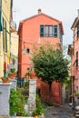 Old narrow street in Portovenere or Porto Venere town on Ligurian coast. Italy Royalty Free Stock Photo