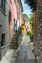 Old narrow street in Portovenere or Porto Venere town on Ligurian coast. Italy Royalty Free Stock Photo