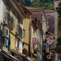Old Narrow Street in Portuguese Town in Sunny Day Royalty Free Stock Photo
