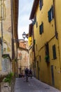 Old narrow street yellow housses Florence Tuscany Italy Royalty Free Stock Photo