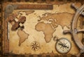 Old nautical map still life as adventure, travel and exploration theme Royalty Free Stock Photo