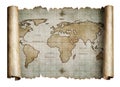 Old nautical world map scroll isolated Royalty Free Stock Photo