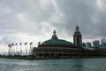 The old Navy Pier seen from Lake Michigan during grey cloudy day, Chicago