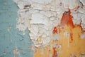 An old, neglected building with a rusty wall covered in peeling paint., Vintage paint peeling off in layers, AI Generated