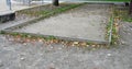 Old neglected playground area rectangular for petanque. wood planked area for playing with metal balls. mostly in public parks thr Royalty Free Stock Photo