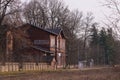 An old, neglected train station building in the town of Ilowa in Poland.