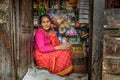 Old nepalese lady sells goods in her store, Kathmandu, Nepal