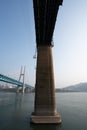 Old and New Baishatuo Yangtze River Railway Bridge under blue sky