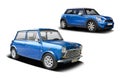 Old and new blue mini cooper Royalty Free Stock Photo