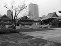 Old and new buidings in Japan in black and white