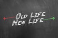 Old and new life chalk text on blackboard or chalkboard Royalty Free Stock Photo