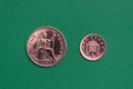 Old and new one penny British coins. Royalty Free Stock Photo