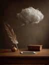Old and New Tools Represent the Evolution of Writing in a Creative Workspace With a Feather Quill, Inkpot, and a Modern Royalty Free Stock Photo