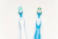 Old and new toothbrushes on a white background. Prevention of caries. Teeth care. Softfocus Royalty Free Stock Photo