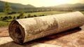 Old newspaper roll with landscape background