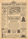 Old newspaper vector template. Retro newsprint with text and images