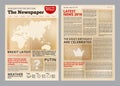 Old newspaper. Vintage antique paper of magazine pages with editing text and images template vector layout