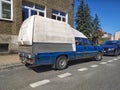 Old blue rusty truck or pickup car Polonez 1.6 with double cabin parked