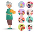 Old Grandmother with Orange Flowers Illustration