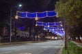 Old night street in Kutaisi, Georgia. Beautiful scene of Kutaisi in a Christmas night Royalty Free Stock Photo