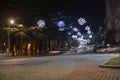 Old night street in Kutaisi, Georgia. Beautiful scene of Kutaisi in a Christmas night Royalty Free Stock Photo