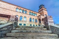 The old Nikeios School traditional stone buildings at the famous village of Nymfaio near Florina, Greece Royalty Free Stock Photo