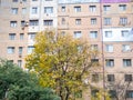 Old nine-story building. High-rise building in Asia. This is how the locals live. Unrenovated, scary, old building facade