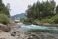 Old non-functioning Chemal hydroelectric power station. Journey to the Republic of Altai, Siberia, Russia. Travel HPP