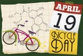 Paper with LSD Formula, Bike and Reminder for Bicycle Day, Vector Illustration