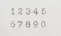 Old numbers by typewriter. Vintage font