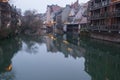 Berlin. Germany, January 2020. The Nuremberg River Channel. Landscape of evening old houses on the water Royalty Free Stock Photo
