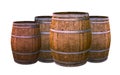 Old oak barrel aging wines flavoring flavor natural material winemaking group of large tiny white background