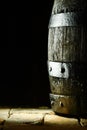 Old oak barrel on flagstones Royalty Free Stock Photo