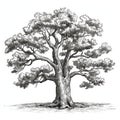 Old Oak Tree Sketch, Hand Drawn Sketched Tree, Engraving Huge Lime Tree, Ink Pencil AI Illustration Royalty Free Stock Photo