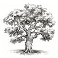 Old Oak Tree Sketch, Hand Drawn Sketched Tree, Engraving Huge Lime Tree, Ink Pencil AI Illustration Royalty Free Stock Photo