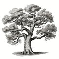 Old Oak Tree Sketch, Hand Drawn Sketched Tree, Engraving Huge Lime Tree, Ink Pencil AI Illustration Royalty Free Stock Photo