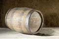 an old oak wine barrel lying on its side
