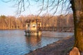 Old observation deck on the pond, observation gazebo on the lake