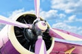 An old obsolete aircraft propeller on a bright day Royalty Free Stock Photo