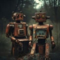 Old and obsolete vintage robots - ai generated image