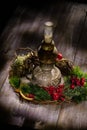 Old Oil Lamp And Christmas Garland Royalty Free Stock Photo