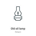 Old oil lamp outline vector icon. Thin line black old oil lamp icon, flat vector simple element illustration from editable Royalty Free Stock Photo